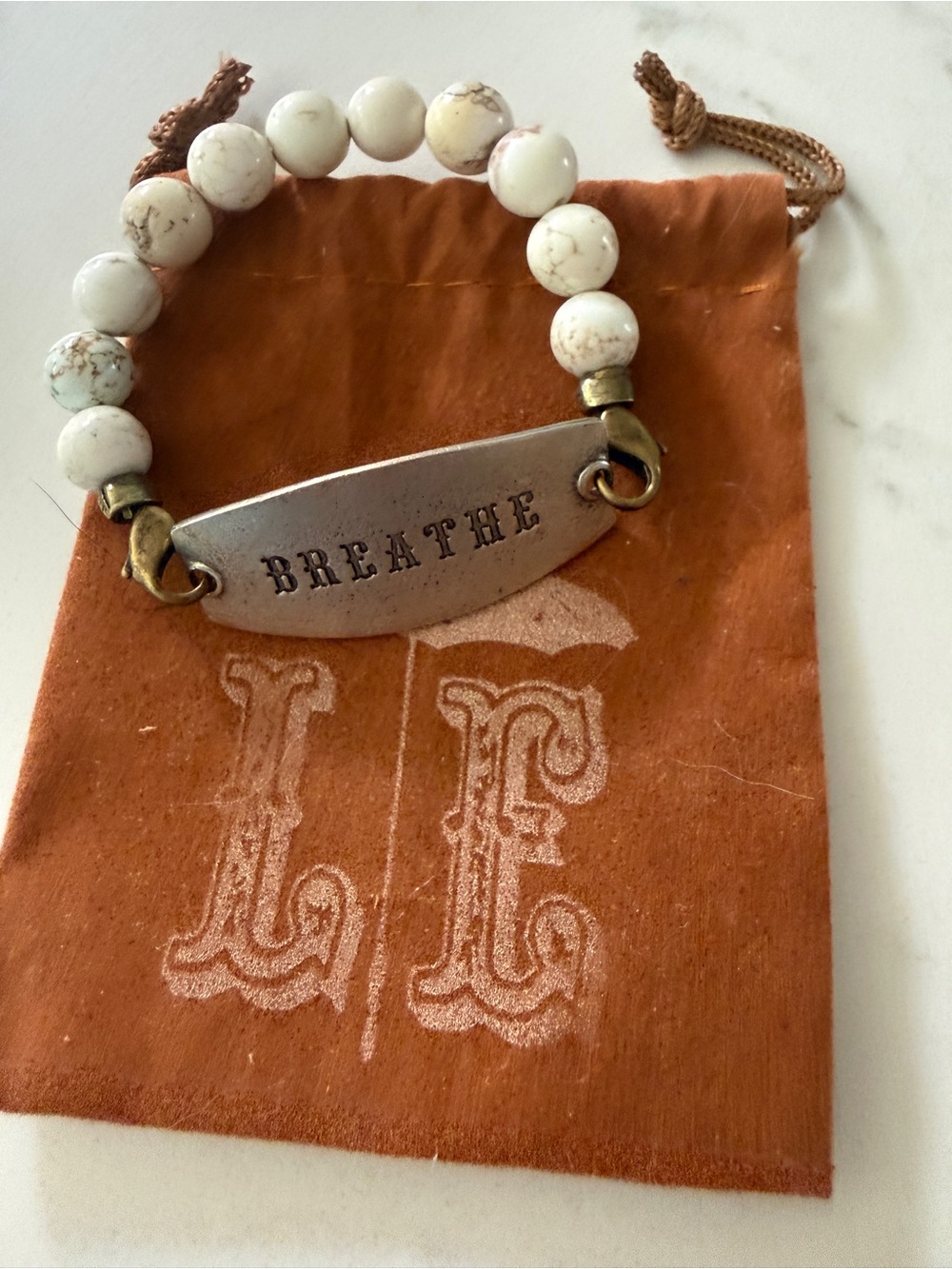 White Howlite 'BREATHE' Beaded Stretch Bracelet